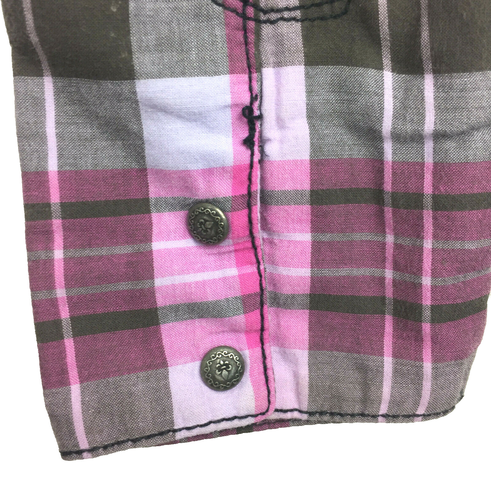 Wrangler Rock 47 Womens Medium M Purple Rhinestone Pearl Snap Western Shirt 38″