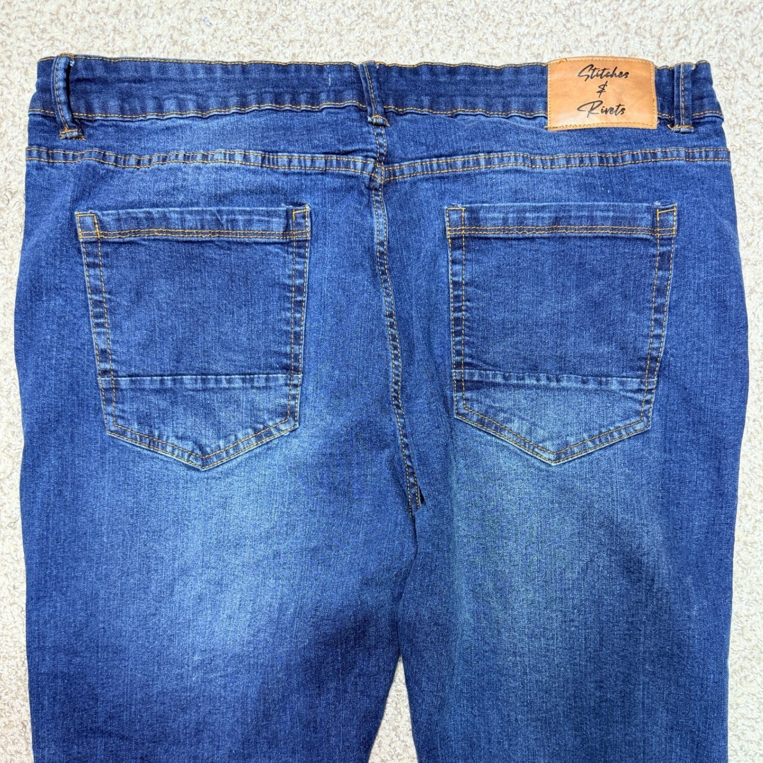 Stitches & Rivets Denim Jeans Mens 40 x 31 Blue Straight Leg Stretch Workwear