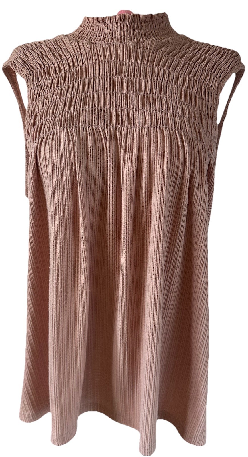 Pleione Blush Smocked Sleeveless Top Women’s Small Mock Neck Flowy Boho Stretch