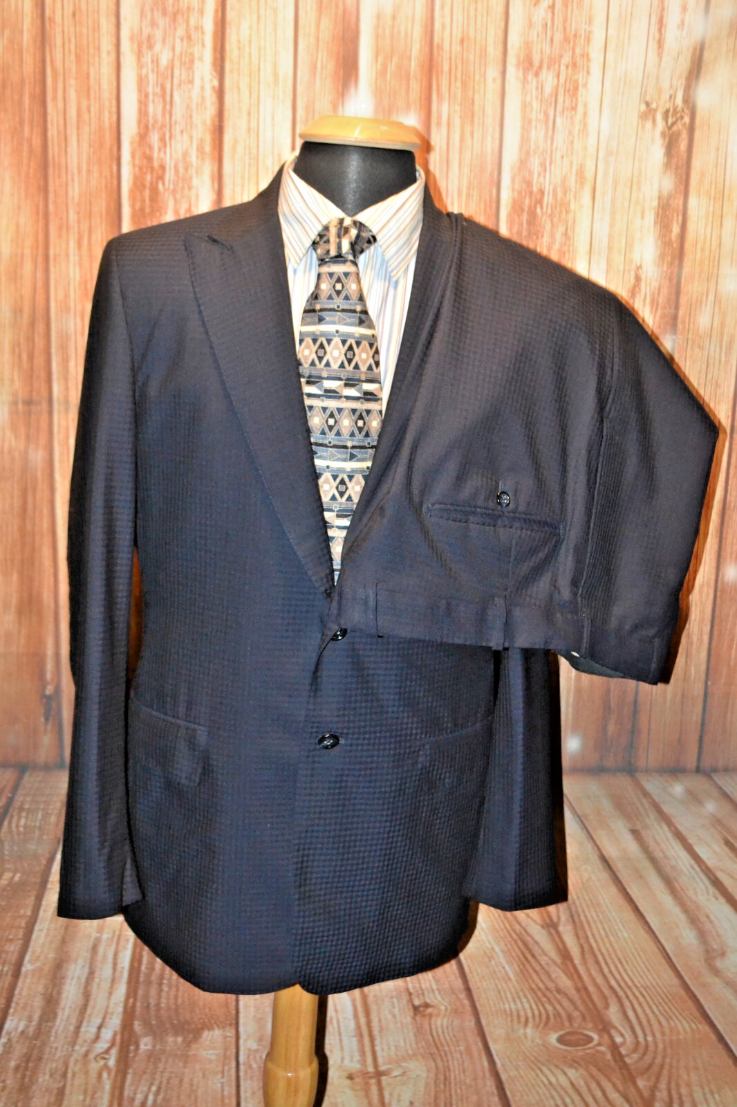 Holland Sherry Savile Row Men Check 2 Front Button Suit Sz 40R Wst 36×28