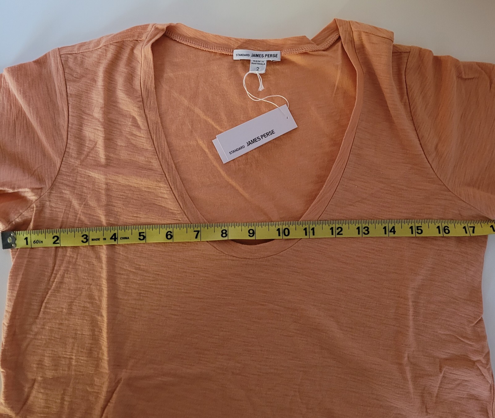Standard James Perse Womens T-Shirt Deep U-Neck Villa Size 2(M) Peach Tee NEW