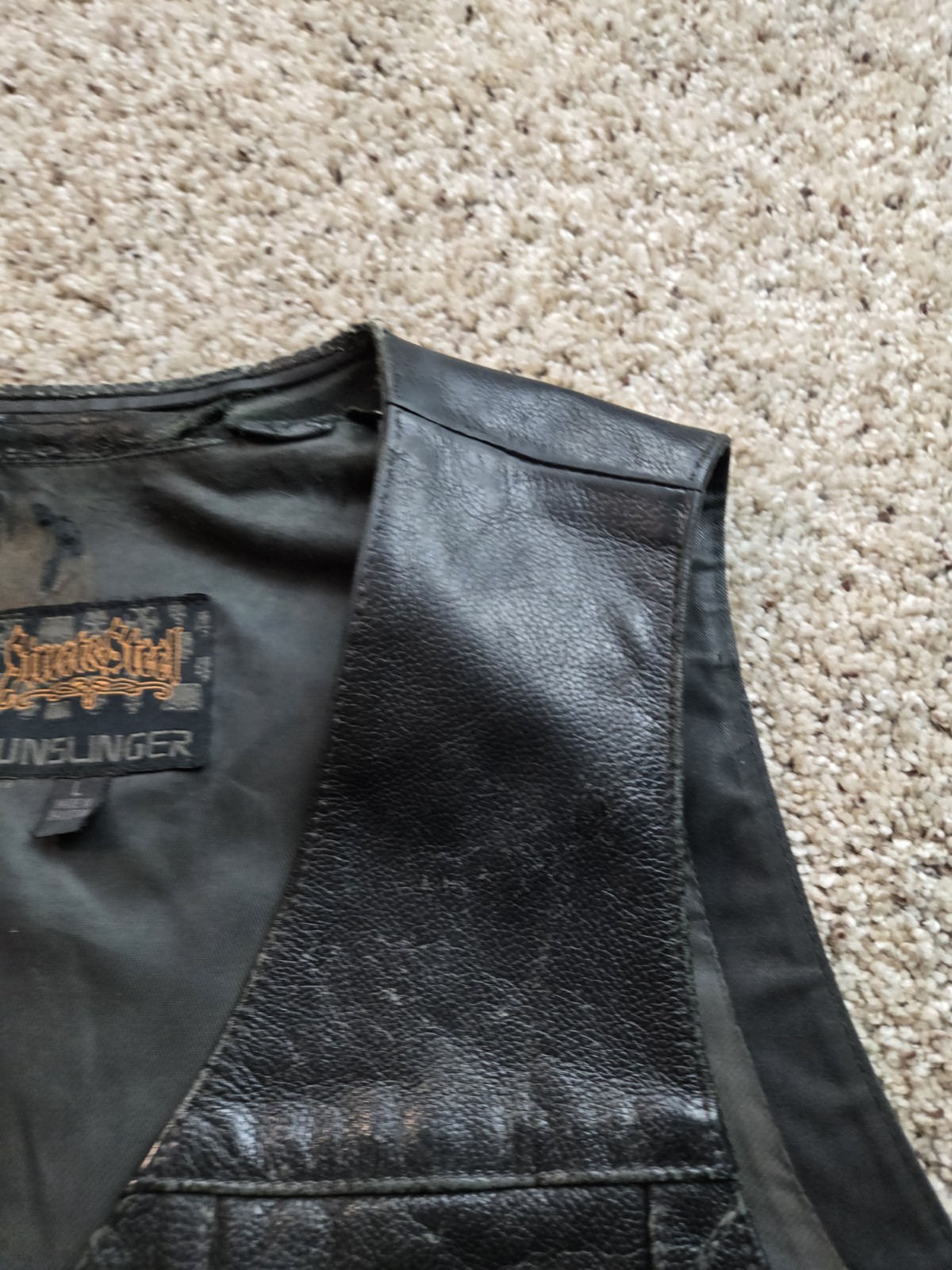 Street & Steel Gunslinger Leather Vest Mens Large Black Snap Front Lace Up
