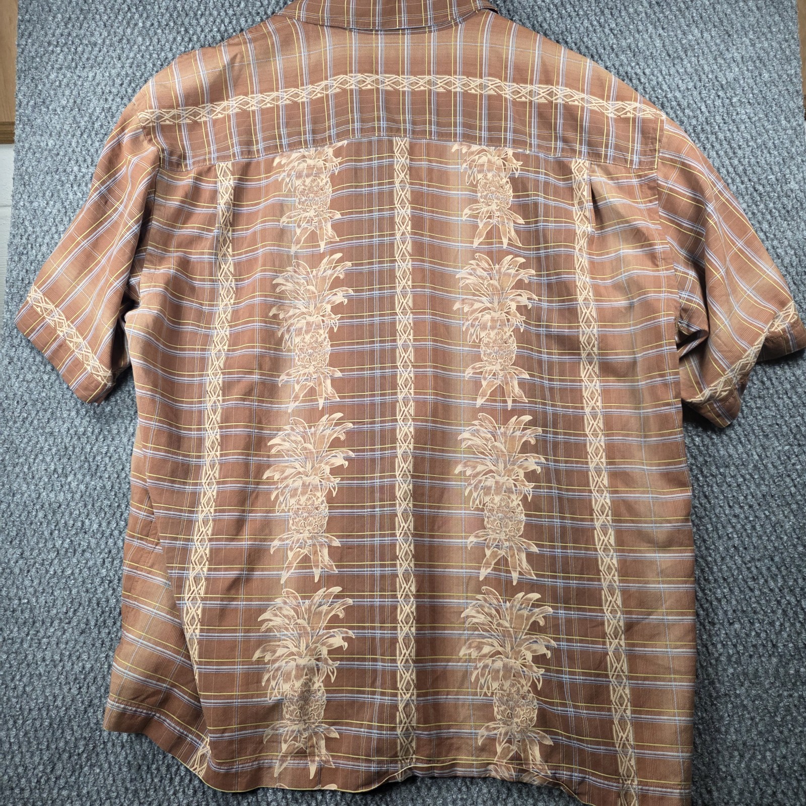 Vintage Tommy Bahama 100% Silk Aloha Shirt Mens XXL Brown Hawaiian Pineapple 90s