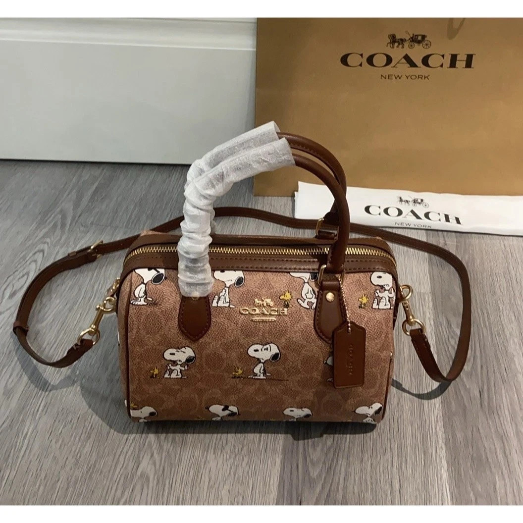 NWT Coach X Peanuts CBM33 Rowan Satchel Bag Signature Canvas Snoopy Print Outlet