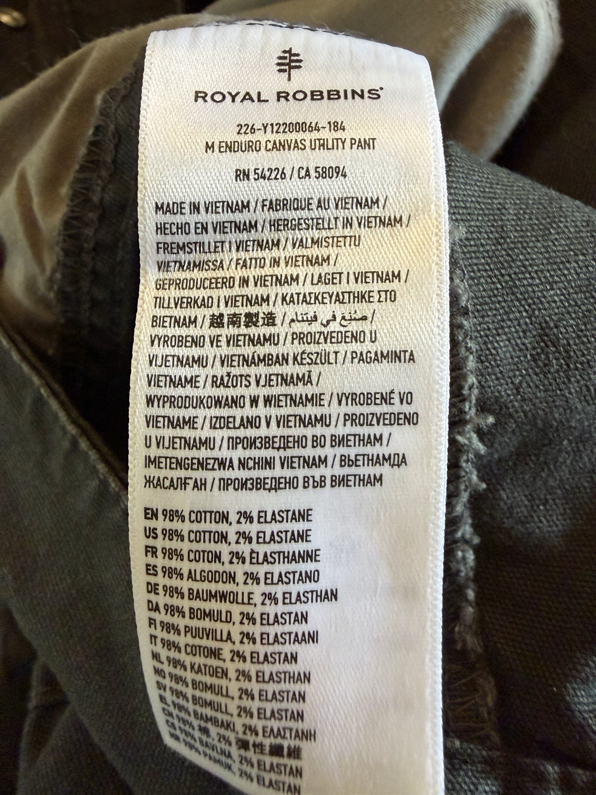 Royal Robbins Enduro Canvas Utility Cargo Pants Men’s 34 Gray Straight Leg