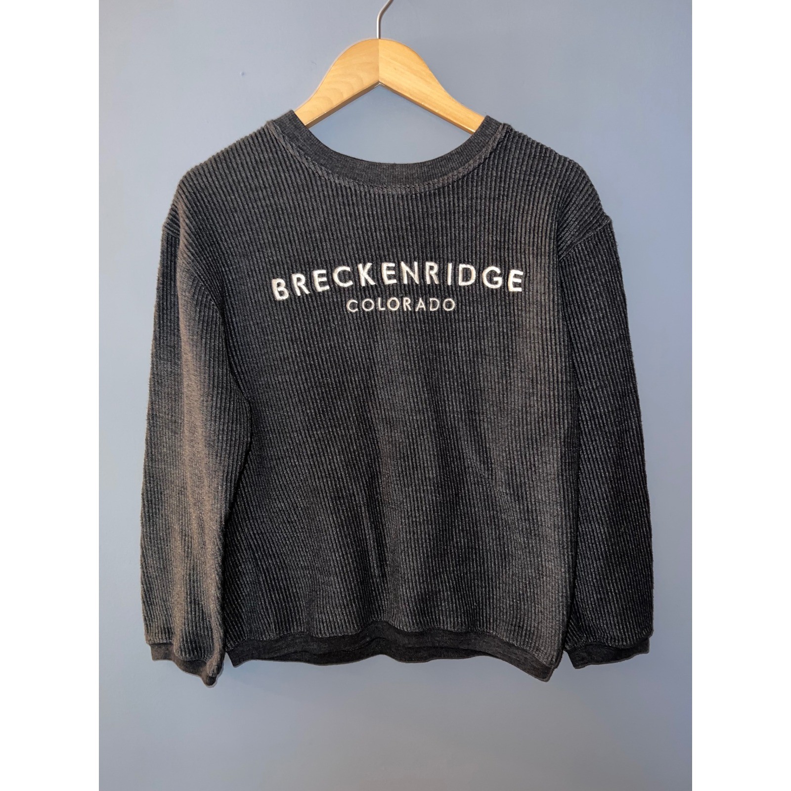 MV Sport Breckenridge Colorado Ribbed Sweatshirt Charcoal Gray Small Pullover