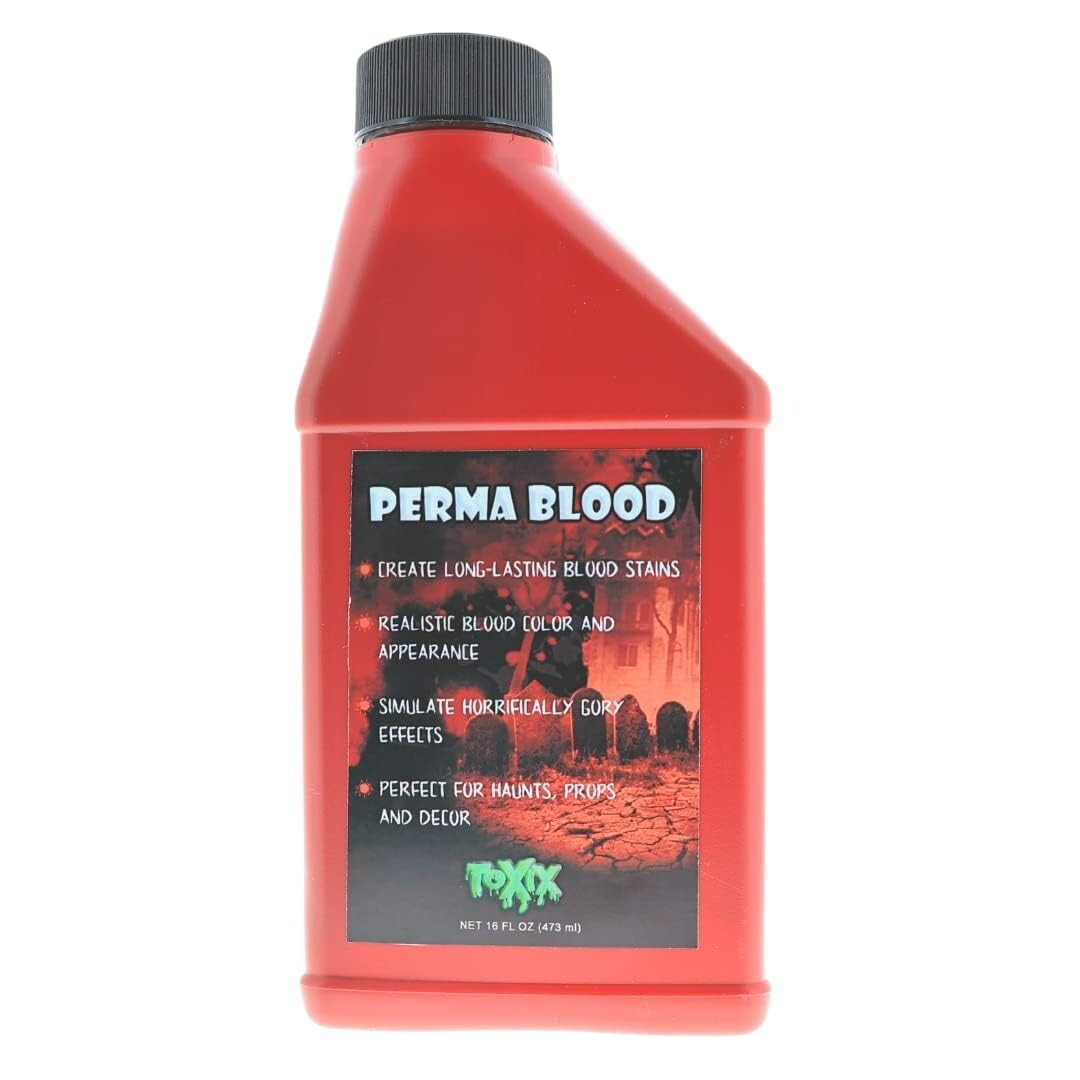 Perma Blood 16 Oz – PERMANENT Fake Blood! Perfect for Haunts, Gore, and Props!