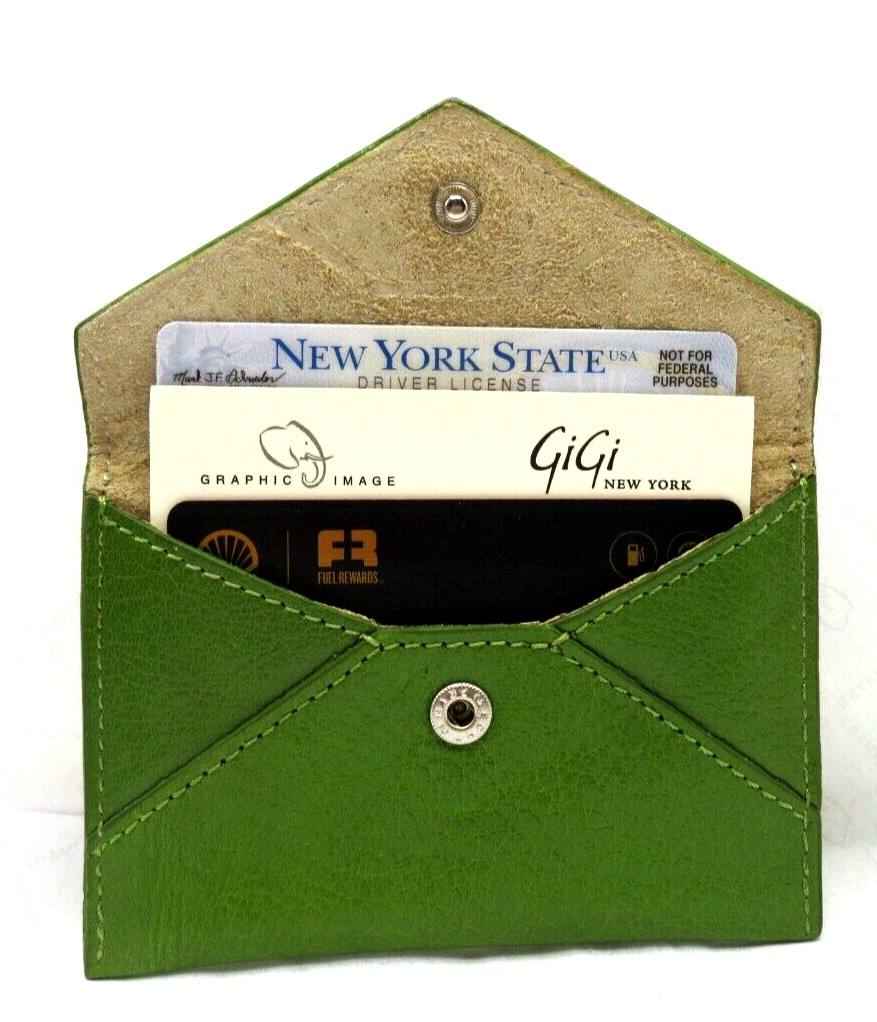 Envelope Card Holder MINI Leather Holds Business Credit Graphic Image LIME GREEN