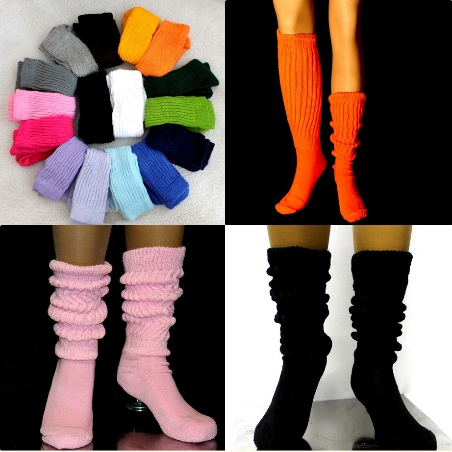 SLOUCH KNEE SOCKS Hooters Uniform Run Hike Walk Yoga Lg Warm Soccer Gym Made USA