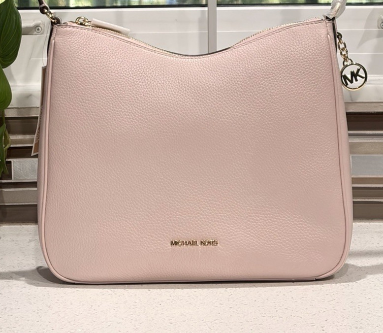 MICHAEL KORS NAYLA MEDIUM ZIP MESSENGER CROSSBODY BAG TOTE MK PINK LEATHER GOLD