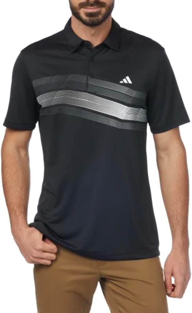 adidas Men’s Core Chest Stripe Short Sleeve Golf Polo Shirt Black New With Tag!!