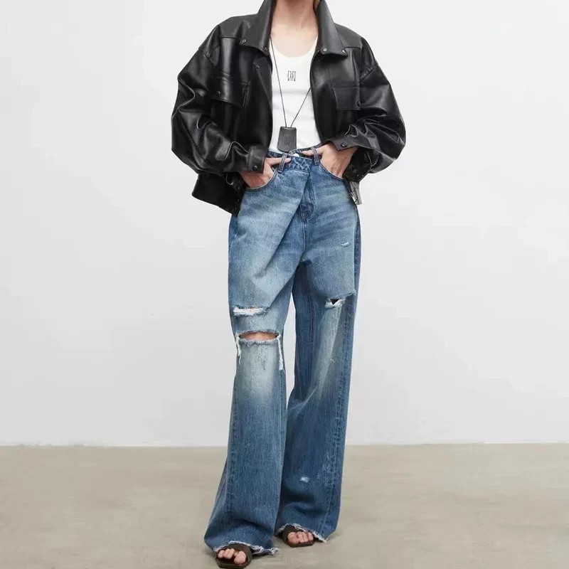 Oversized Black Genuine Leather Bomber Jacket Cargo Pockets Women S M L XL – 217