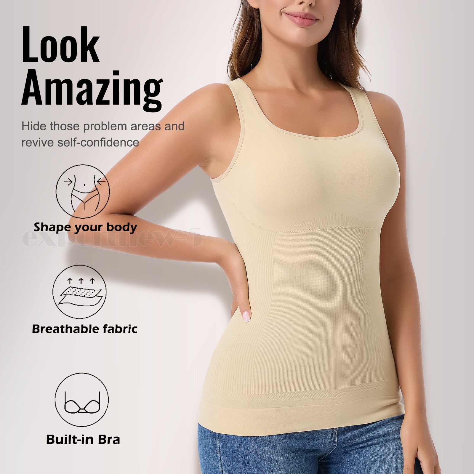 Women Slimming Body Shaper Belly Compression Vest Girdle Built-in Bra Tank Top