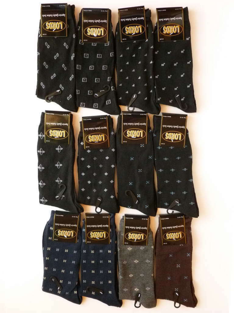 12 PAIRS NEW COTTON MEN LORDS GEOMETRIC DRESS SOCKS SIZE 10-13 MULTI COLOR