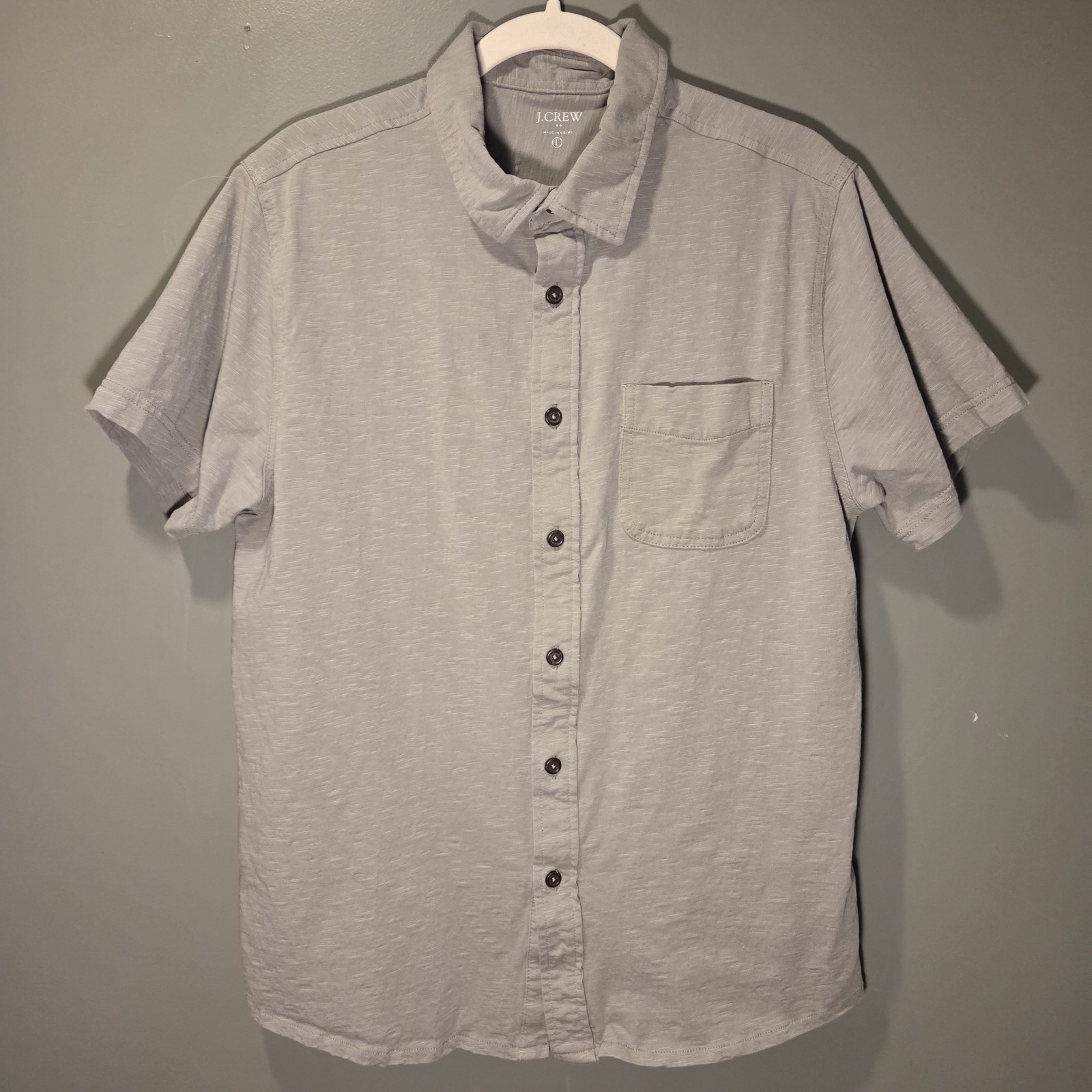J.Crew Short Sleeve Button-Up Shirt 100% Cotton, Men’s Size L, Sage Green Gray