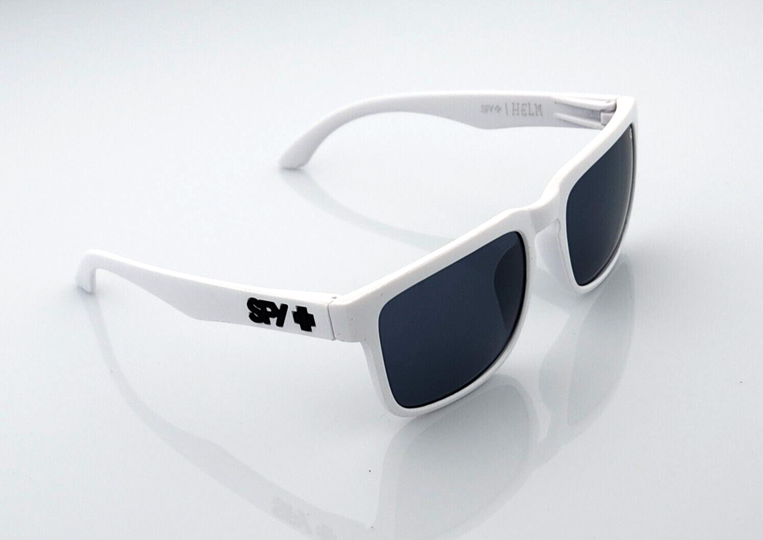 NEW Spy+Optic Helm Sunglasses Matte White Dark Smoke Tint Lens Black Logo