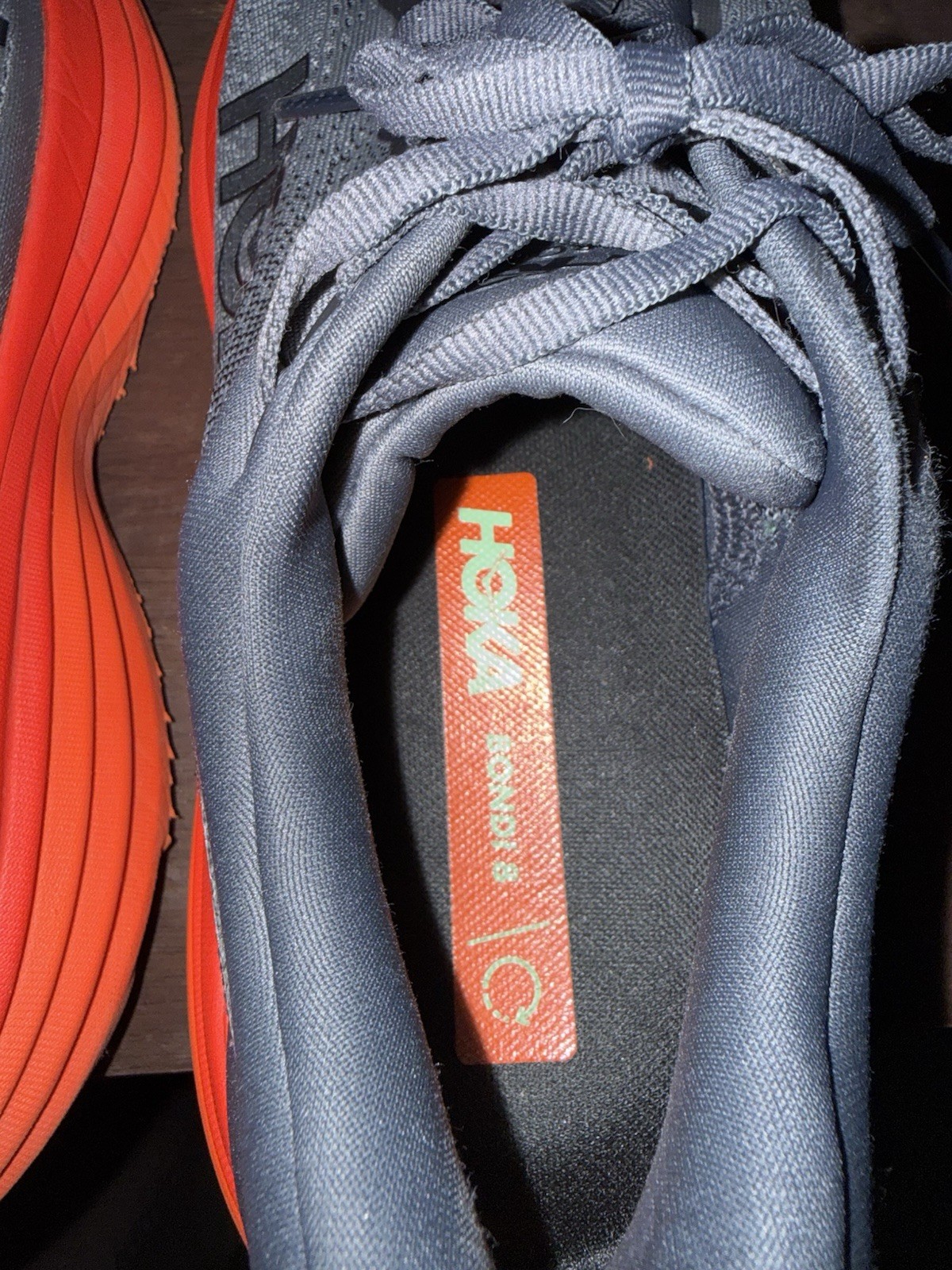 Hoka One One Bondi 8 Mens 9.5D Grey Orange Trail Road Running Shoes Sneakers