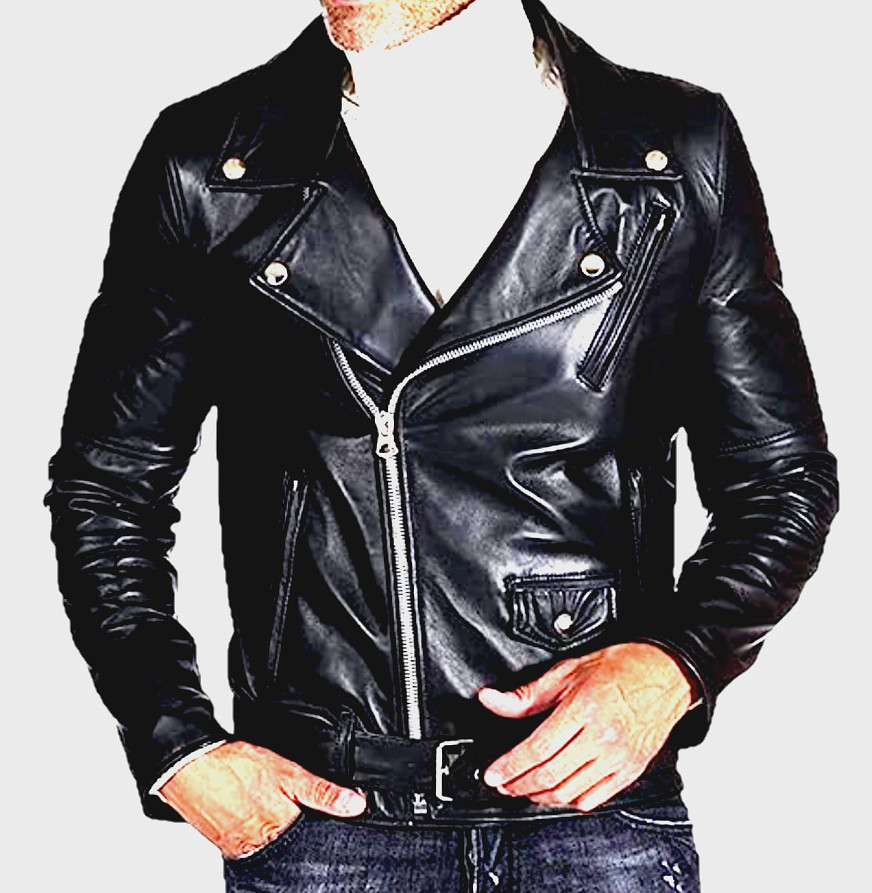 Men’s Motorcycle Biker Black Leather Jacket Coat Genuine Sheep Skin Brando Style