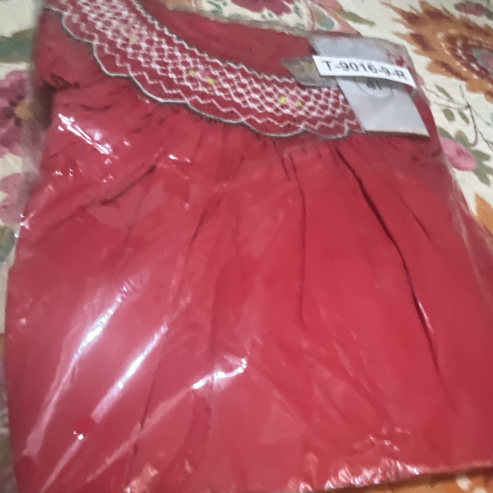 Red Solid Skater Dress Girls Long Embroidered Smocked Yoke Collar Size 4T
