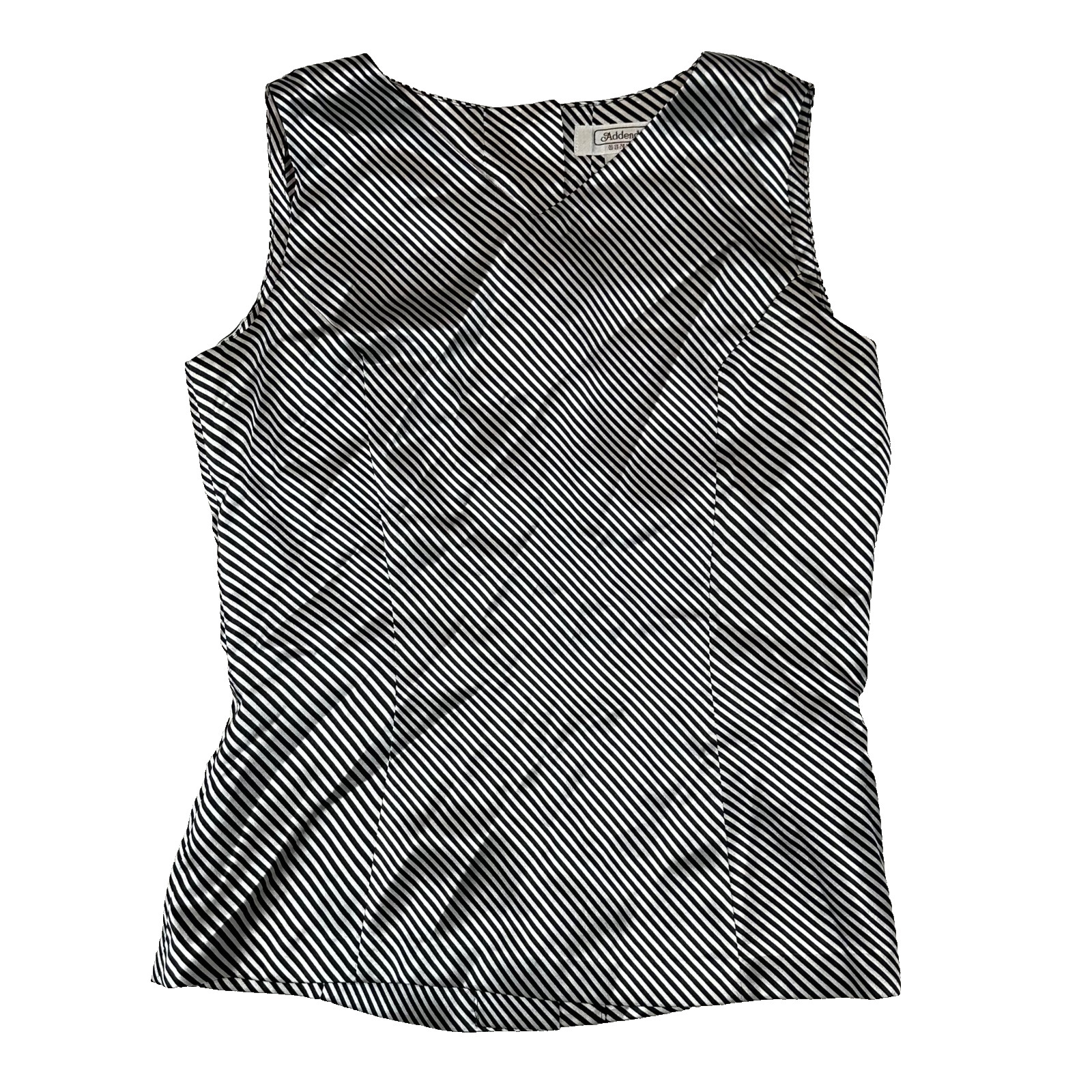 Addenda Shirt Striped Buttoned Back Sleeveless Blouse V Neck Womens sz XS 85