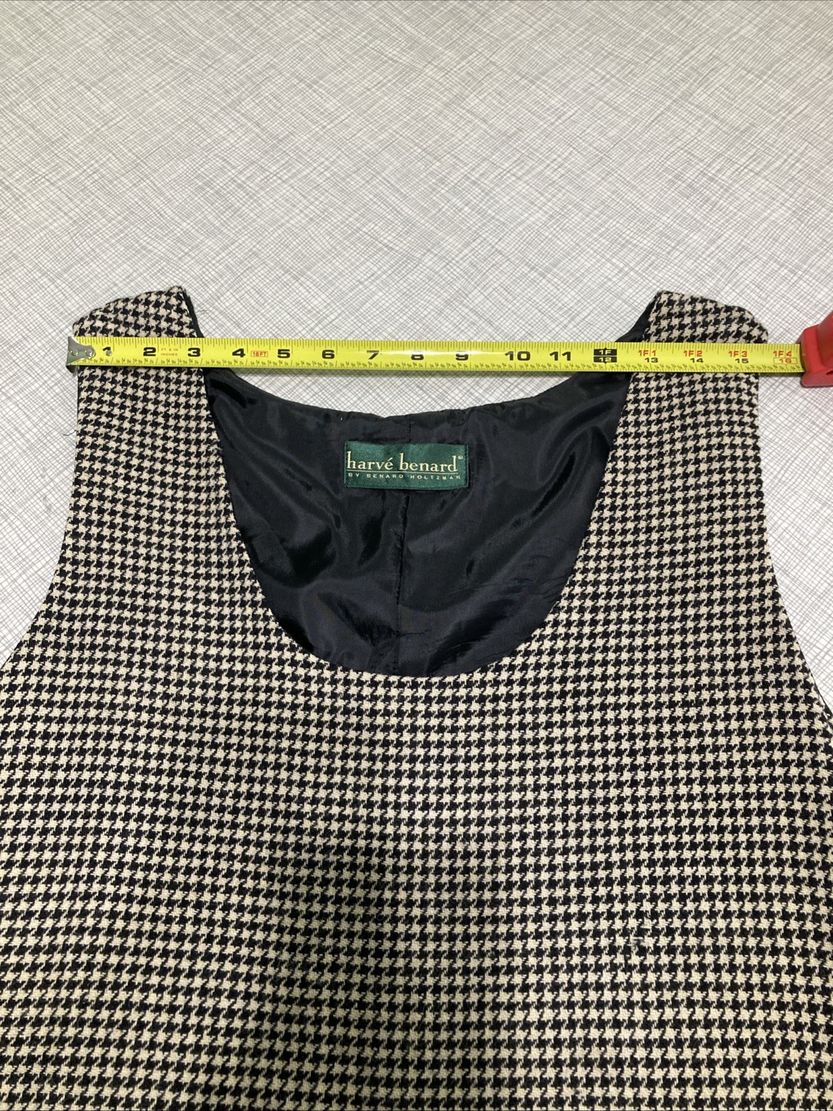 VTG 80s 90s Harvé Benard Wool Houndstooth Jumper Dress Lined Pockets XL 16 GUC