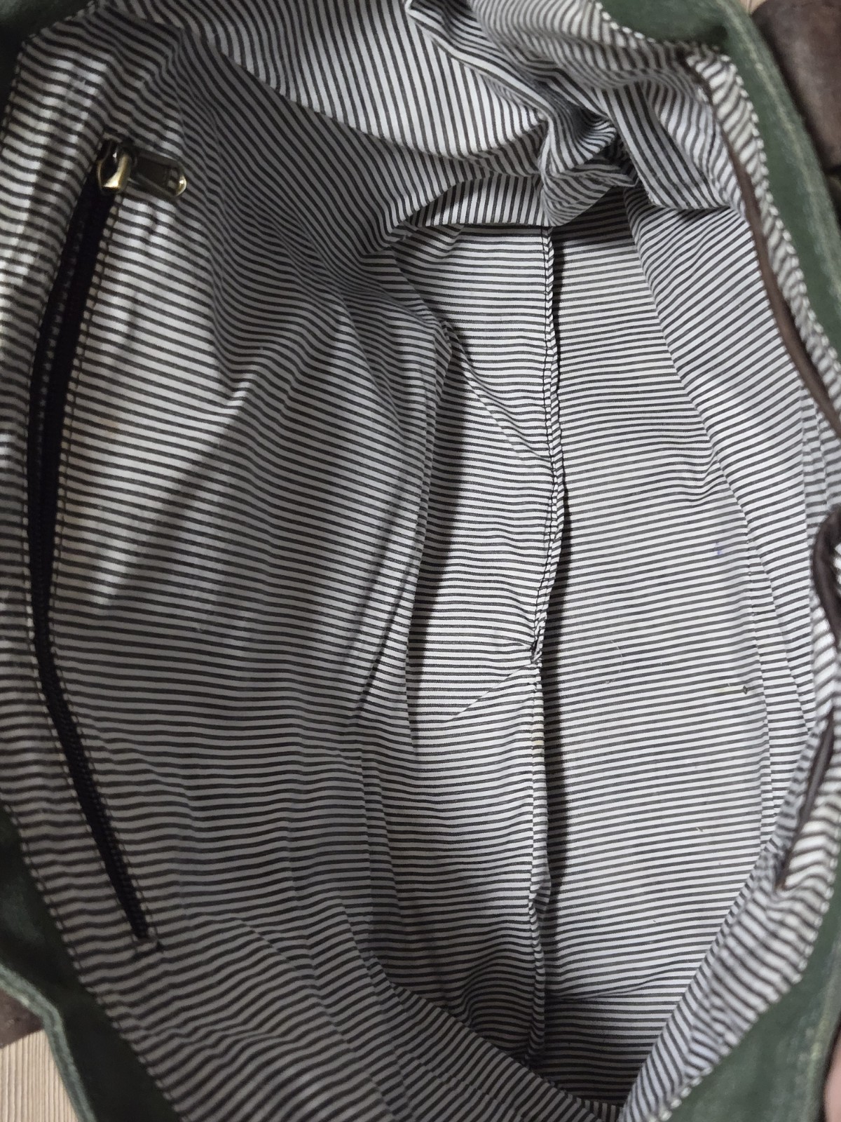 Waxed Canvas Tote Bag Leather Handles Forest Green Medium Size Lined 15″x16″