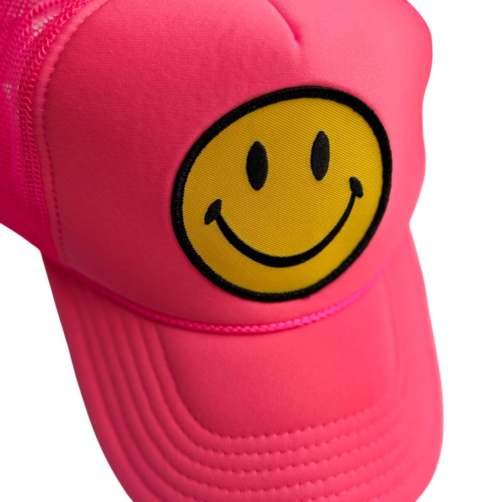 Aviator Nation Smiley Vintage Trucker Hat Neon Pink Snapback Mesh Cap