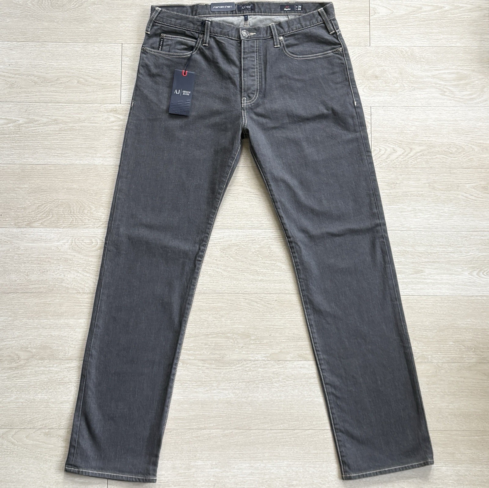 BNWT Emporio Armani Jeans J21 Regular Fit Stretch Denim W34 L34 Grey Mens