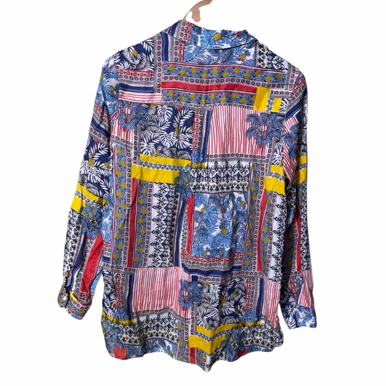 J. McLaughlin Brit Linen Long Sleeve Button Down in Palm Park Size Medium