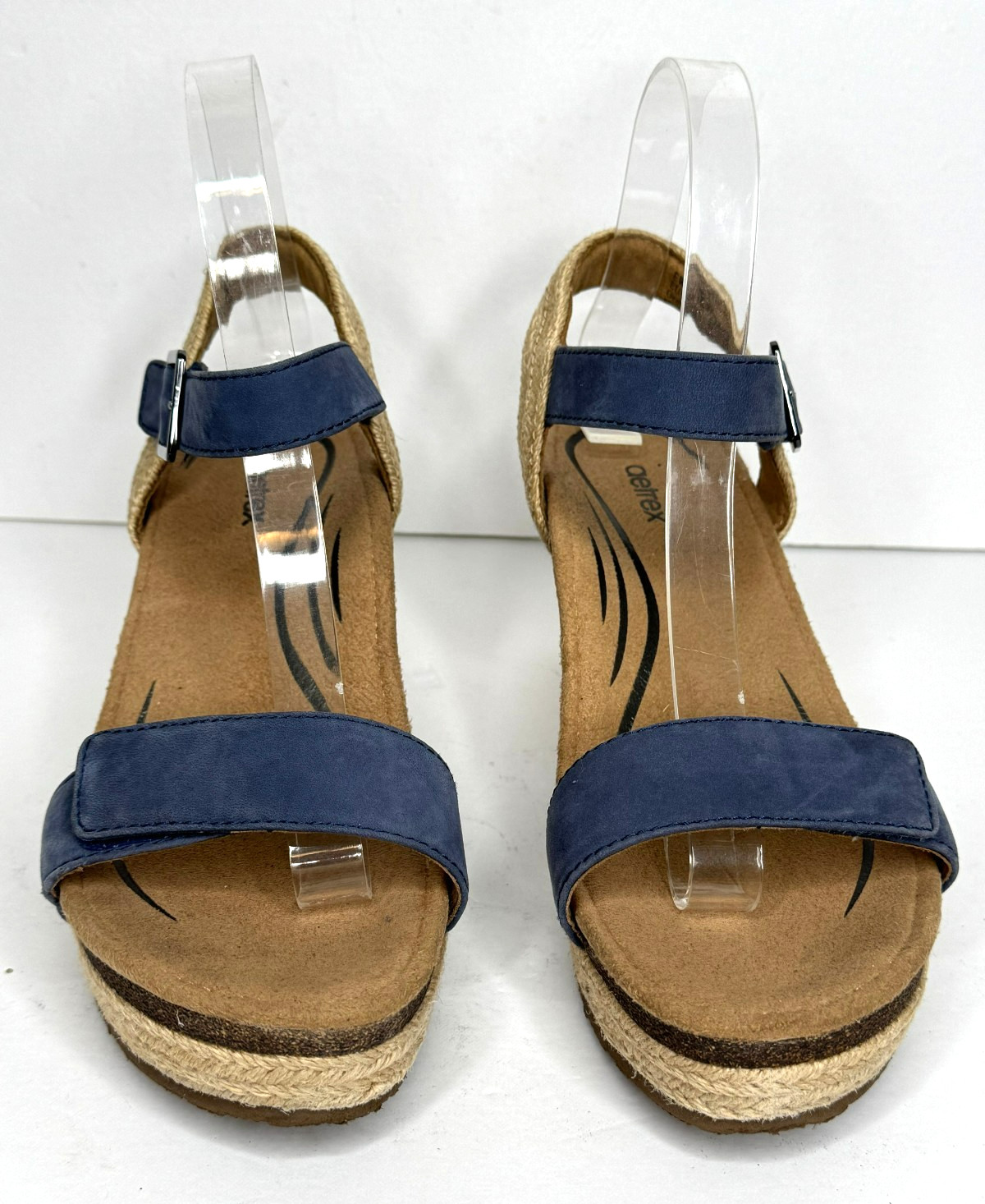 Aetrex Sydney Espadrille Wedge Sandals Womens 7.5/8 Euro 38 Blue Leather Comfort