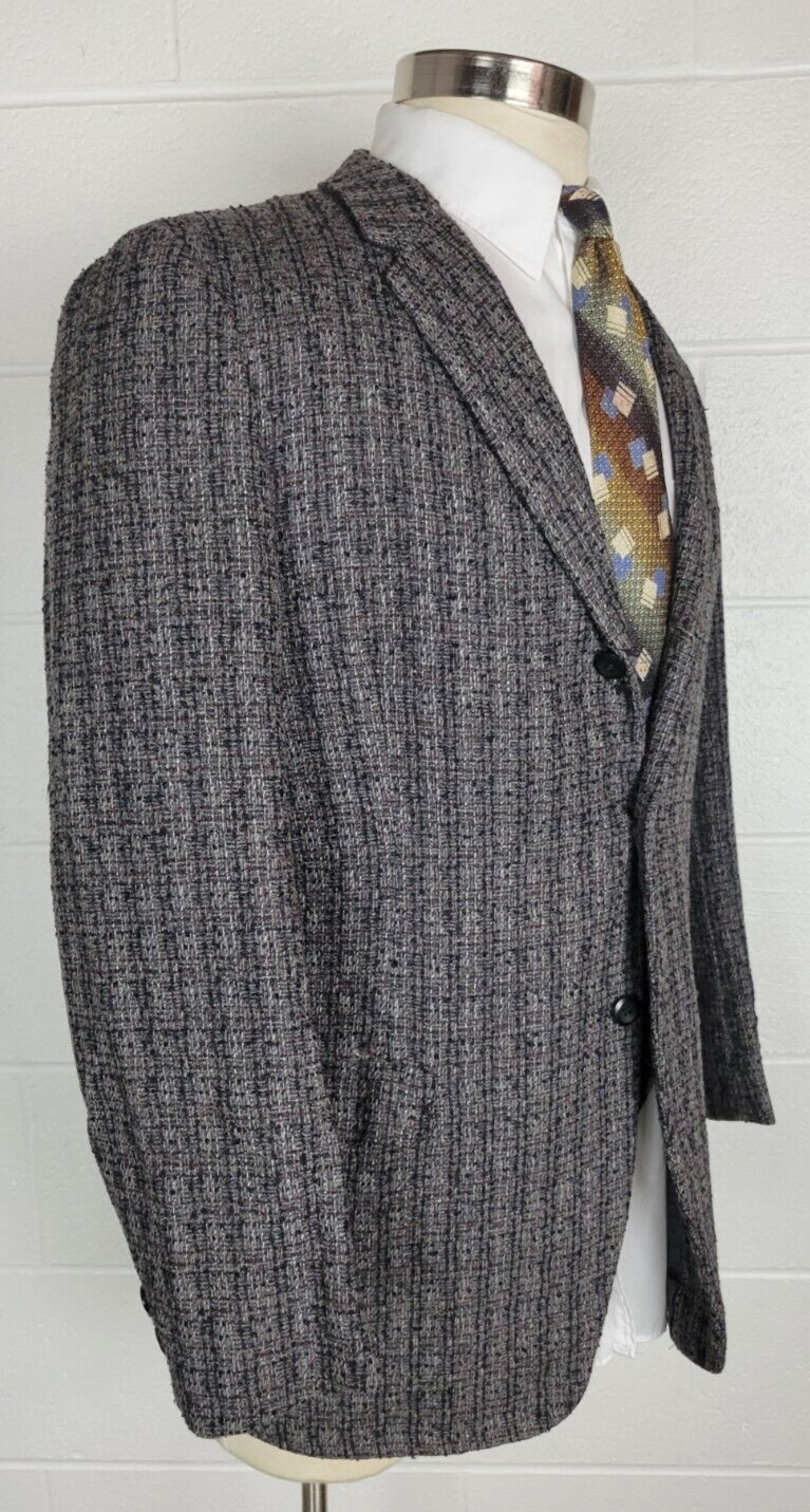 Vintage 50s Dobbshire Mid Century Atomic Fleck Tweed Sport Coat Gray Red 40?