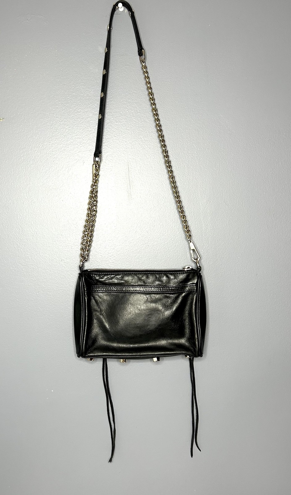 Rebecca Minkoff Purse Mini MAC Crossbody Clutch Bag Black Leather Chain Strap