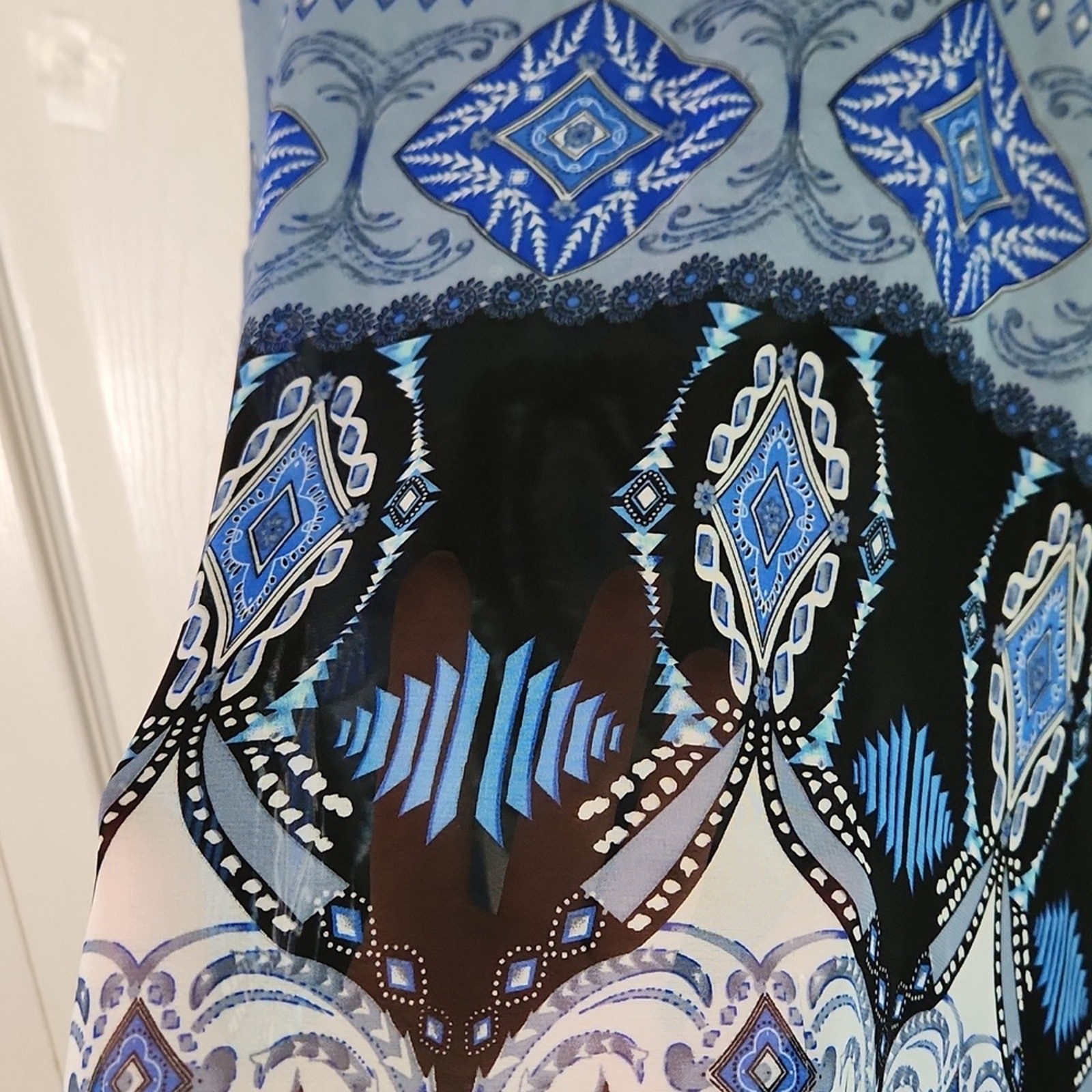 Arianna By Howards Multi-Colored Blouse OS Sheer Cold Shoulder Boho Abstract
