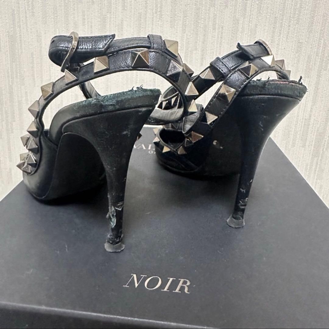 VALENTINO Rockstud Leather classic Black Ankle Strap Pumps 36/23.5cm Heel 10cm