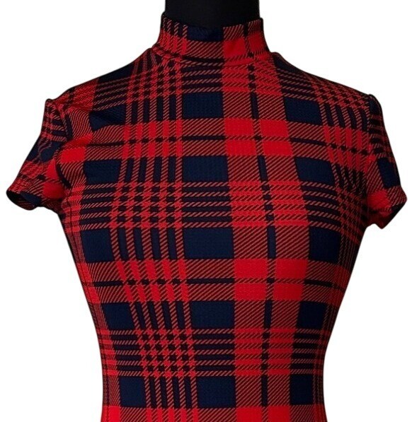 SHEIN Mock Neck Red Plaid Dress Polyester Spandex Blend Women’s Size XS/2