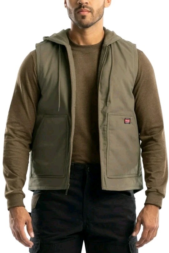 Wrangler Men’s 2XL Black Riggs Workwear Duck Canvas Lined Hoodie Vest