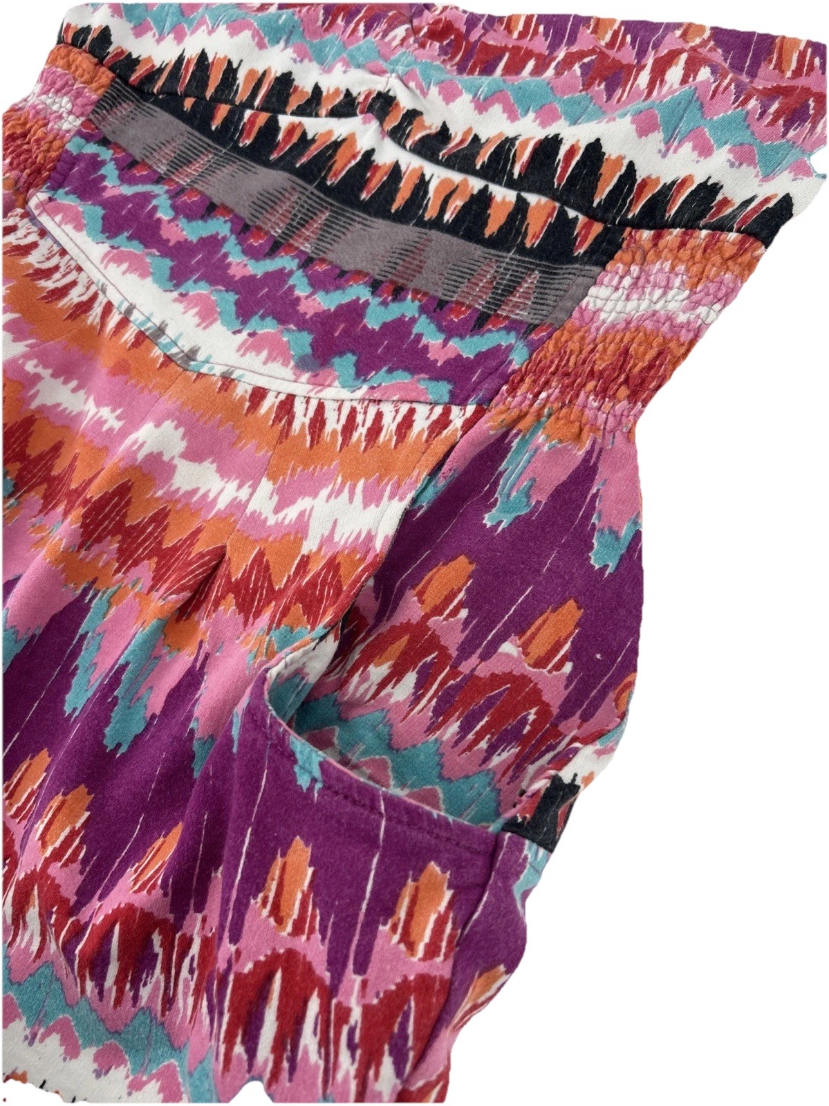 Billabong Strapless Mini Dress Large Multicolor Ikat Geometric Pockets JD08KMON