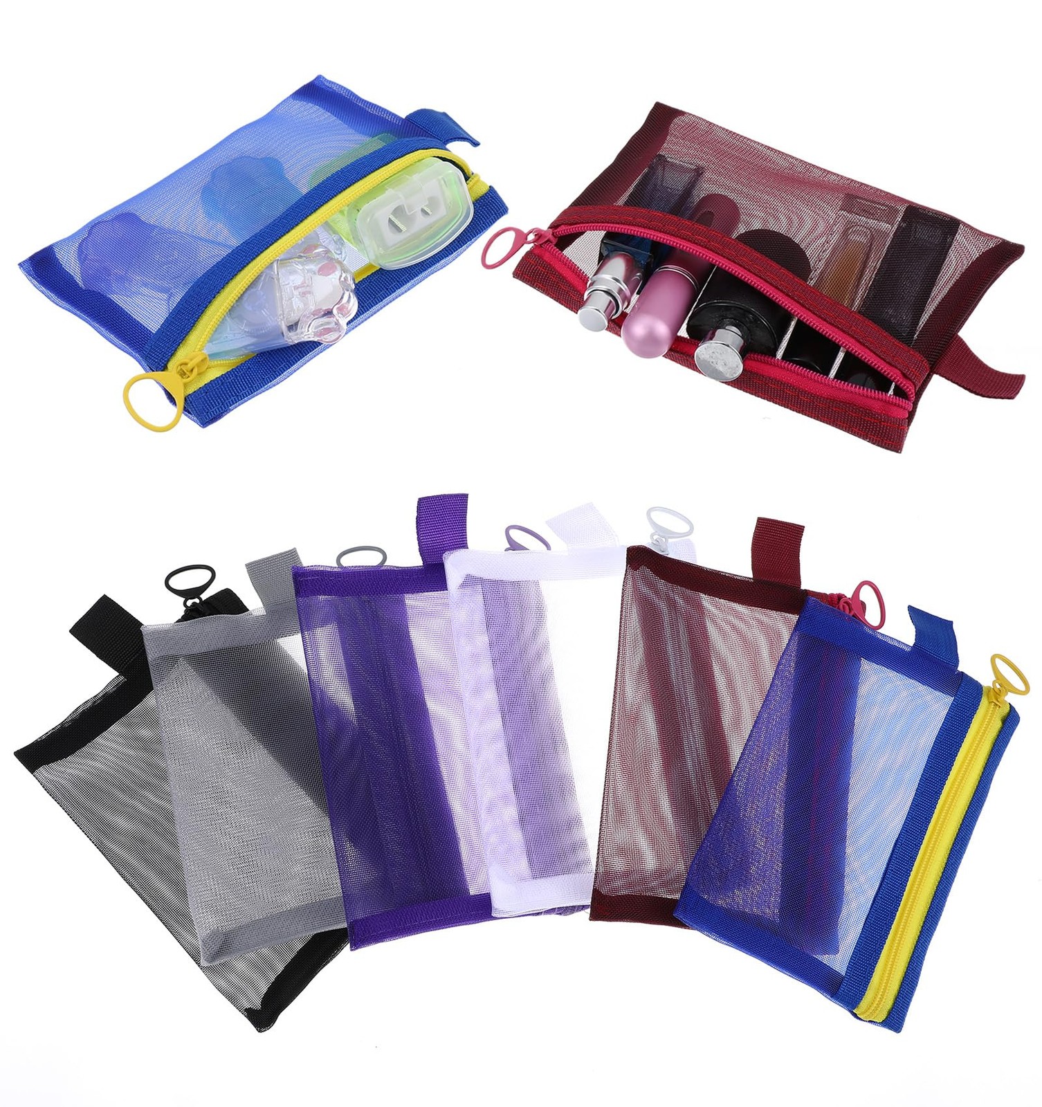 ValueBargain 6Pcs Small Zipper Pouch black, gray, white, blue, red, purple