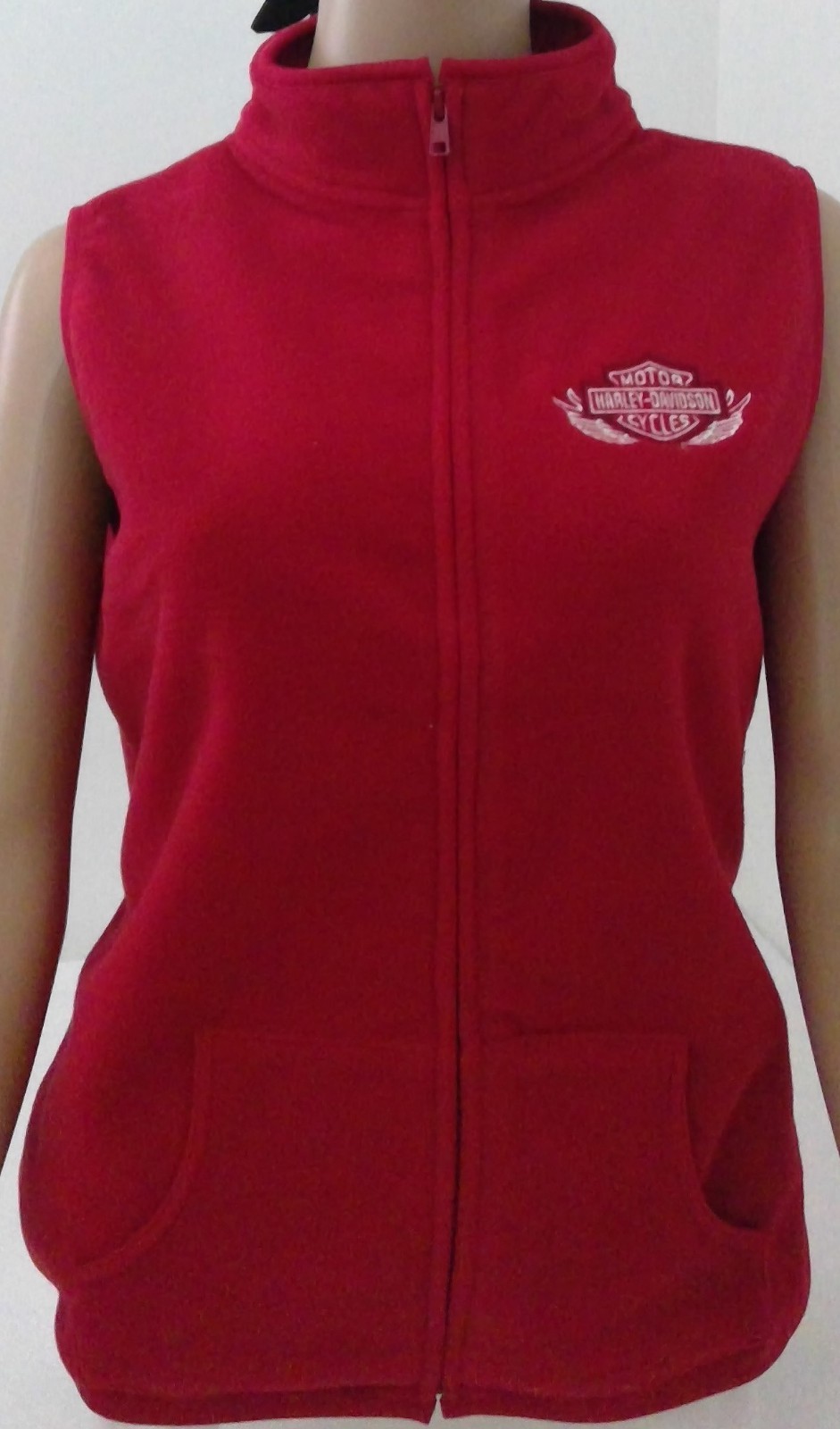 Harley Davidson Fleece Vest Mock Collar Embroidered Wings Zip Chest43in Womens L