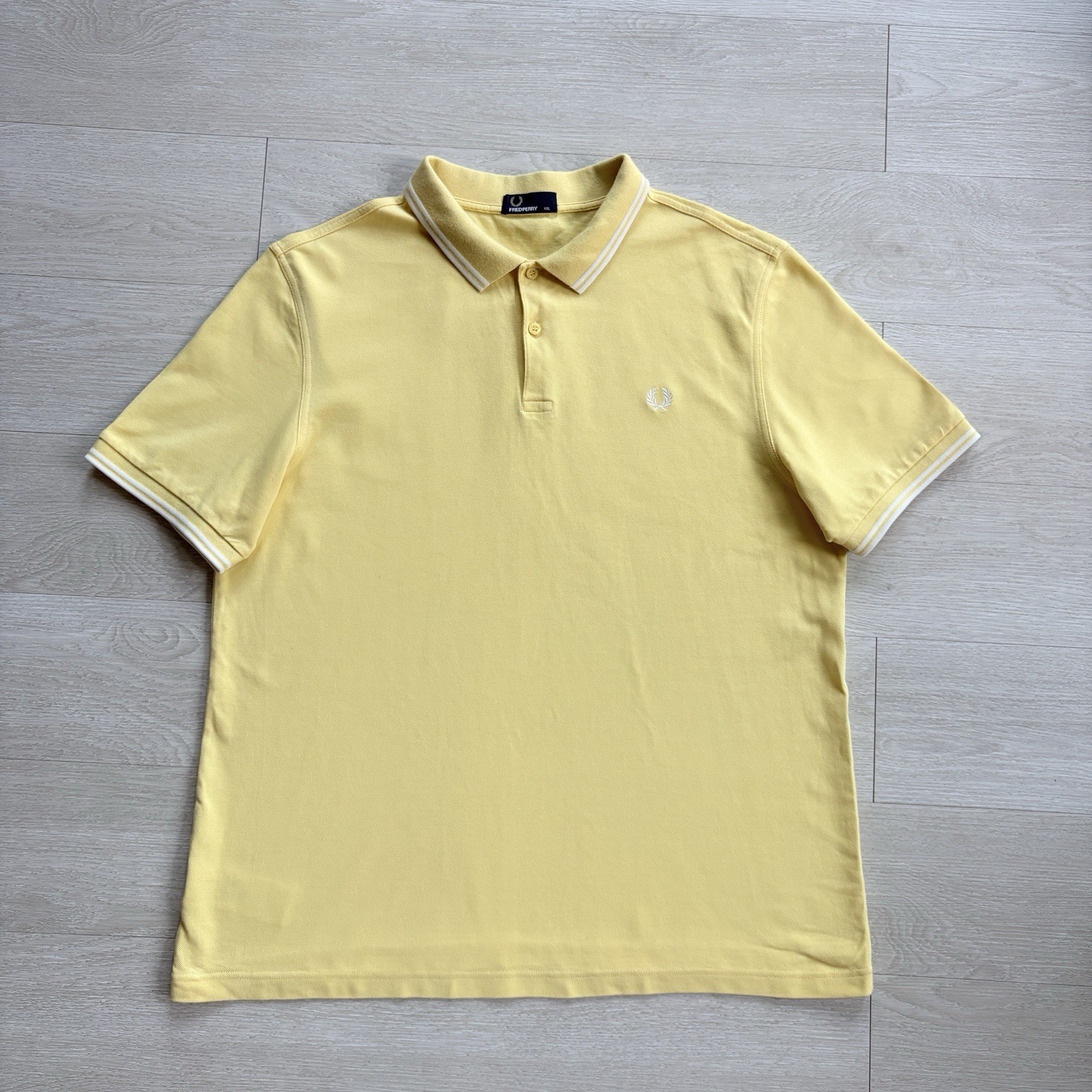 Fred Perry M3600 Short Sleeve Twin Tipped Polo Shirt Yellow Mens Size 2XL XXL
