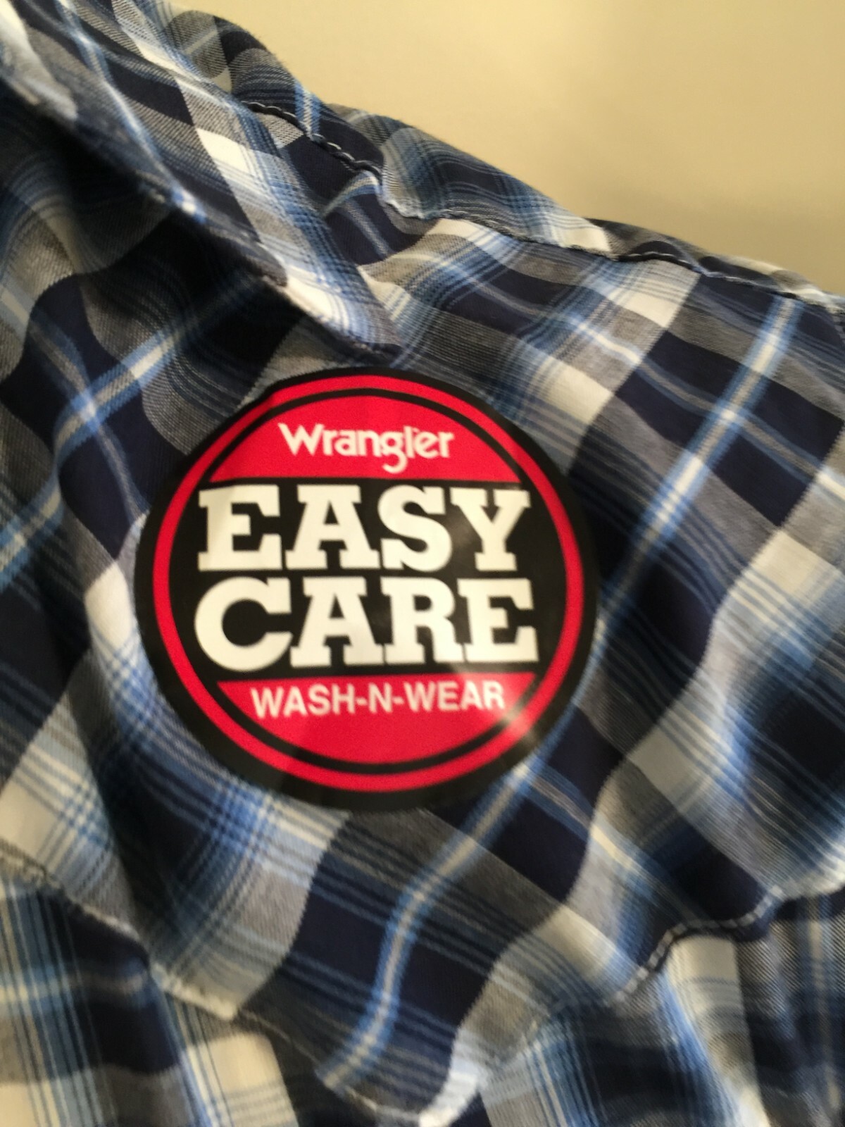 NWT Men Wrangler Easy Care SNAP Short Sleeve S/S Shirt Cotton Blend Blue Plaid S