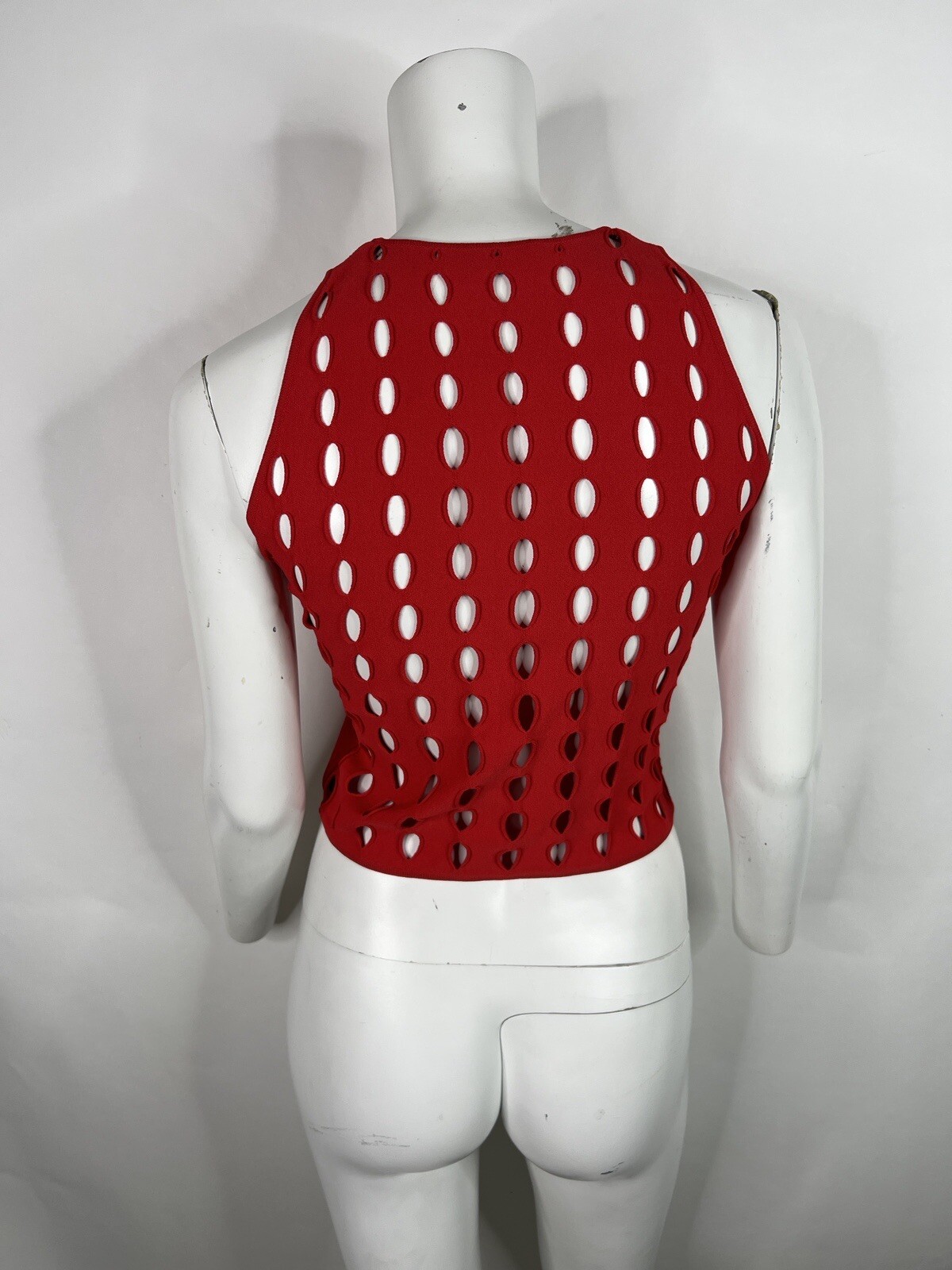 Vtg Gianni Versace 2002 Red Perforated Back Stretch Top M