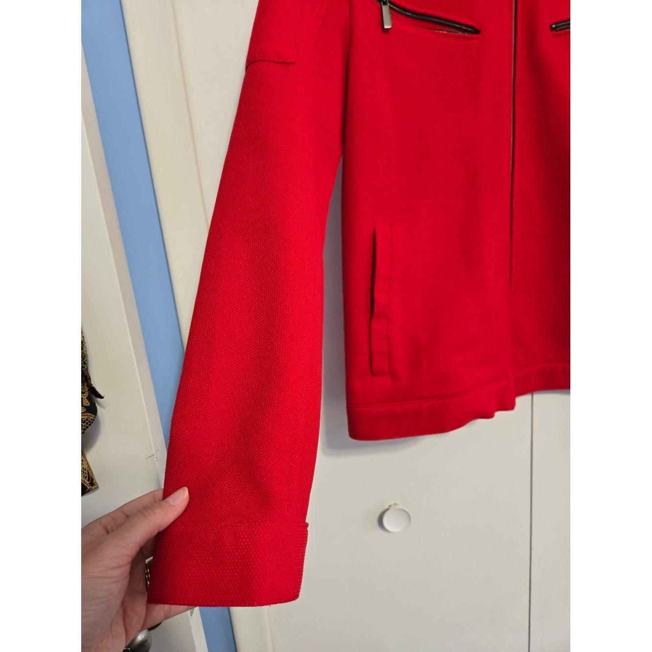 Zara Red Moto Jacket Full Zip Mock Neck Jacket Size Medium