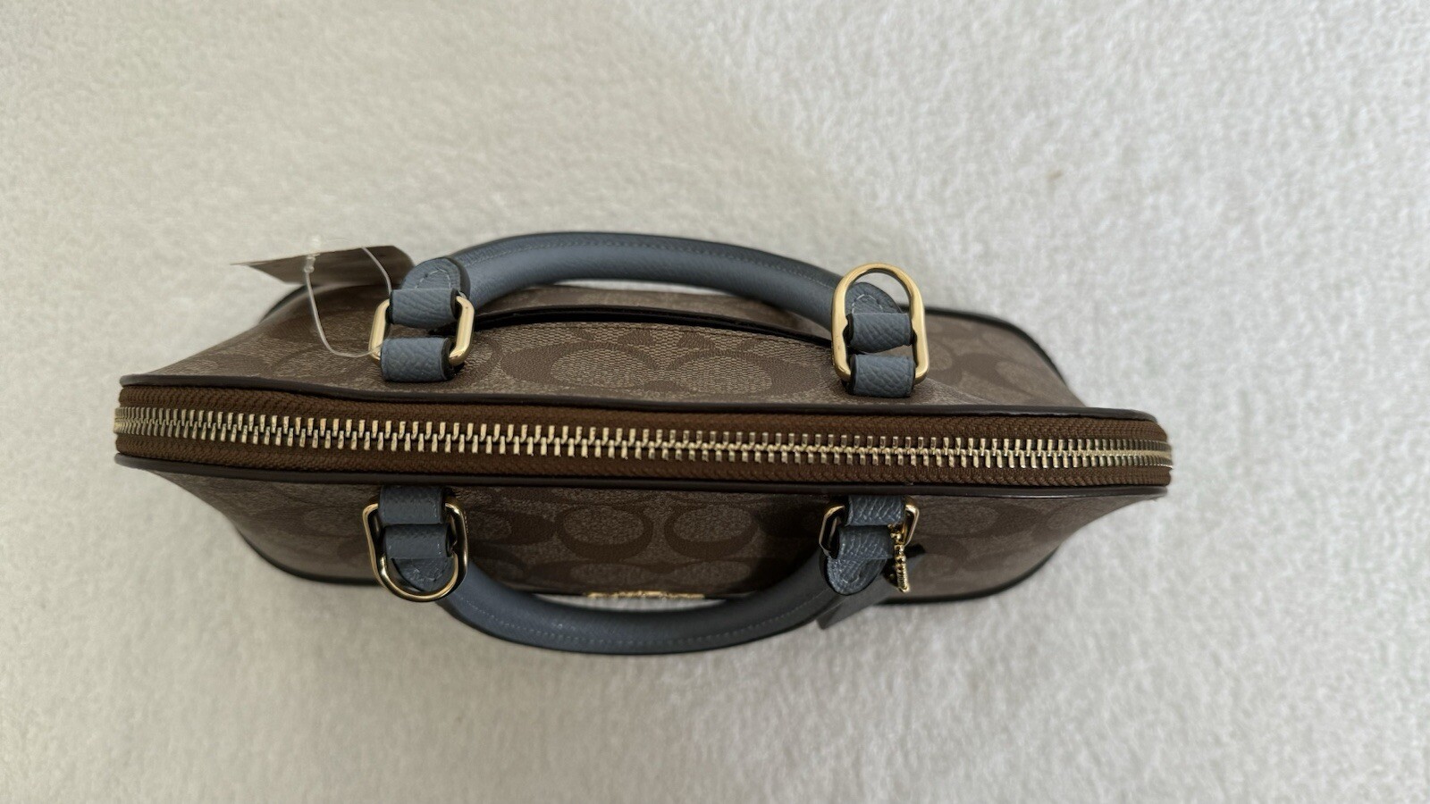 COACH Mini Sierra Satchel Logo Khaki /Midnight Pool / Brown Leather Bag $295 NEW