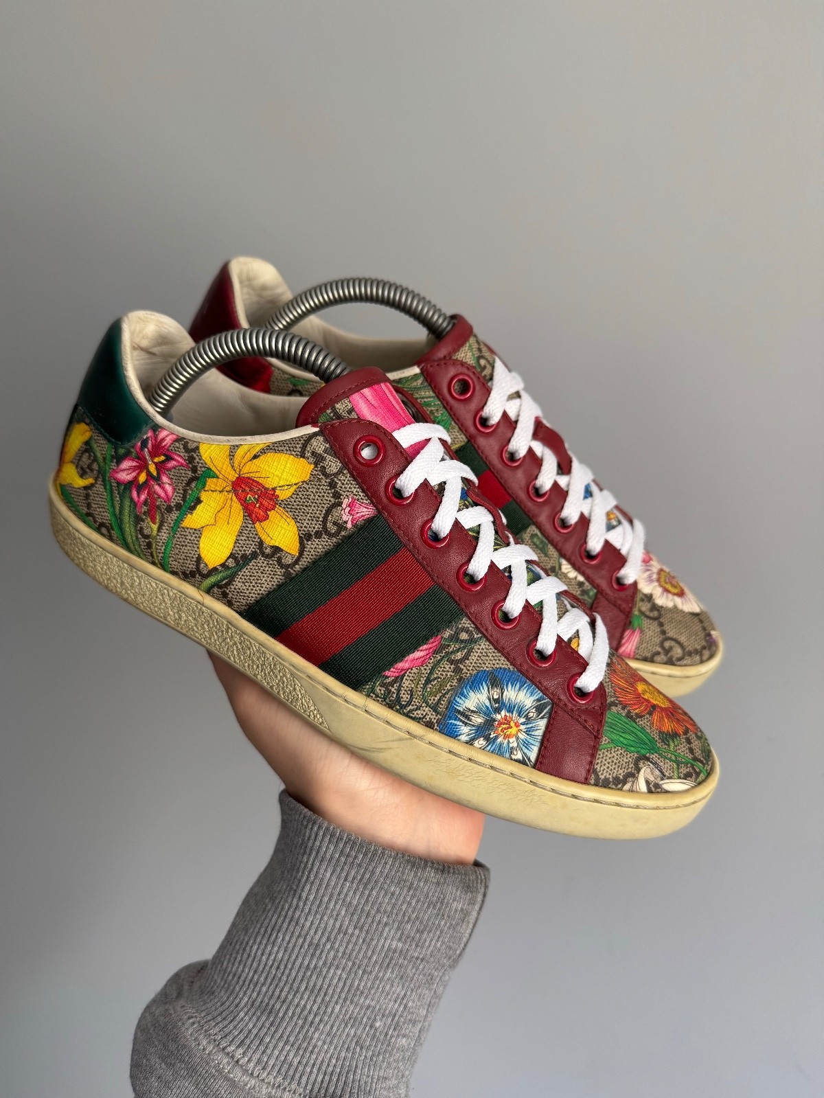 Gucci Ace GG Blooms Floral Web Leather Sneakers Low Top Size 36