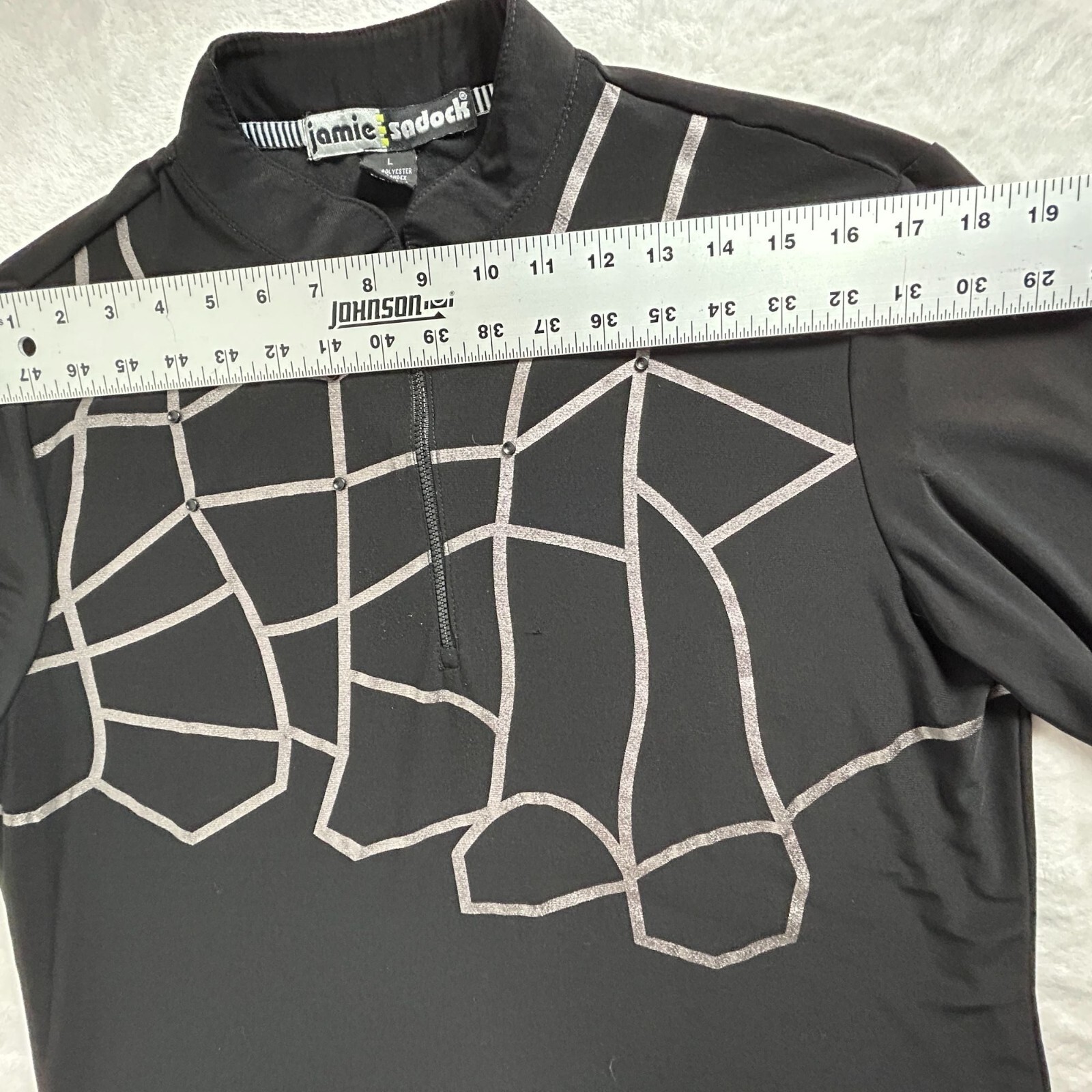 Jamie Sadock Womens Black 3/4 Sleeve 1/4-Zip Active Top Large Abstract Gray Grid