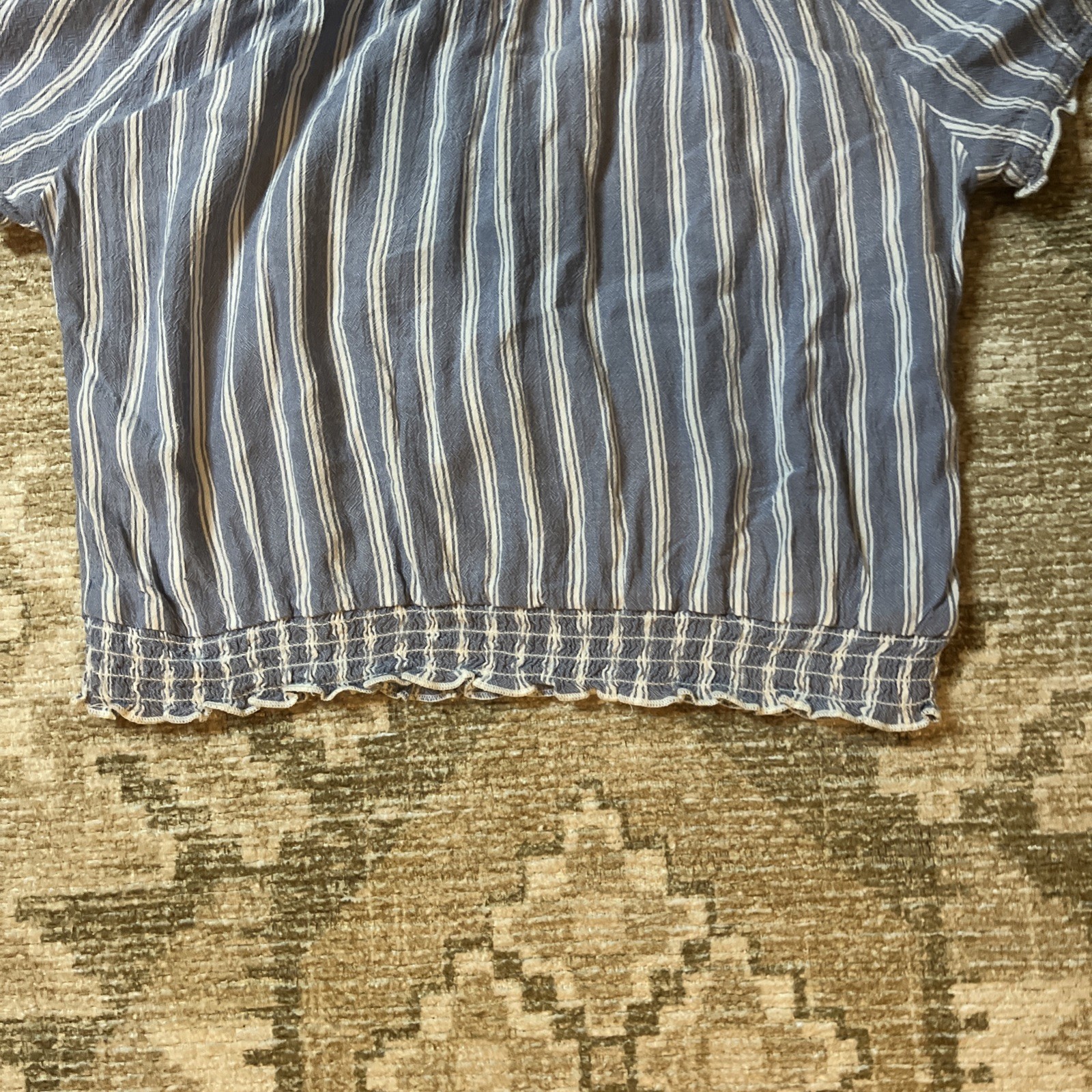 Hollister Cute Off The Shoulder Tee Women’s Blue Striped Cotton M