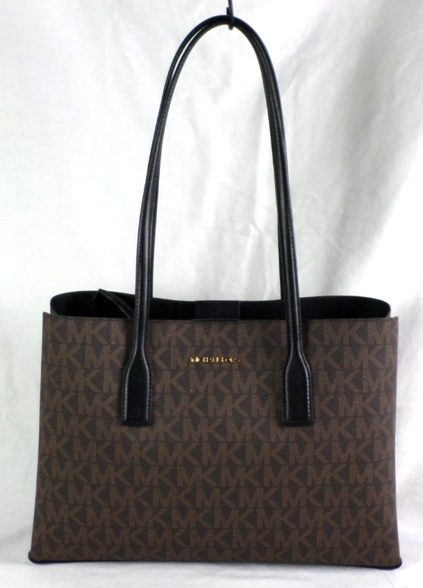 Michael Kors Dark Brown PVC Black Leather Large Tote Satchel Shoulder Bag MINT