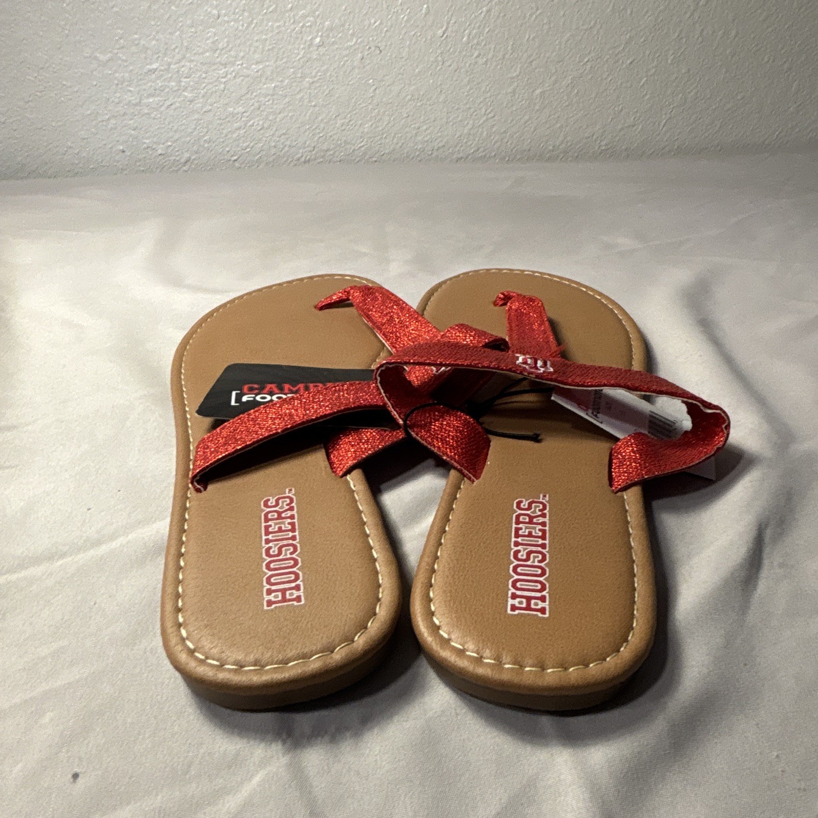 Campus Footnotes Women’s Thong Slip On Sandals Red Glitter Strappy Hoosiers 11