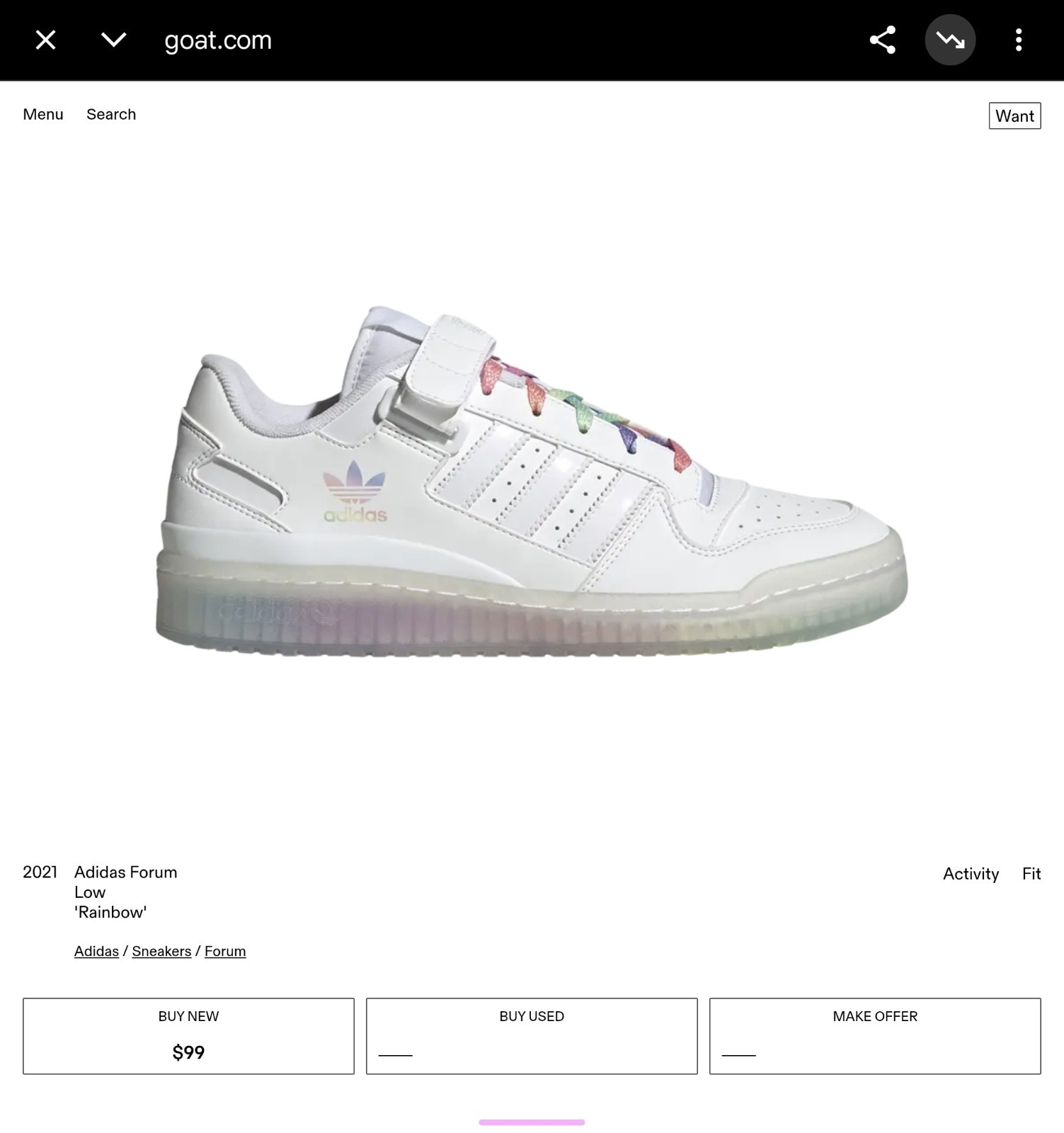 Adidas Forum Low Forum Rainbow Sole GX2121 Basketball Women’s US 10.5